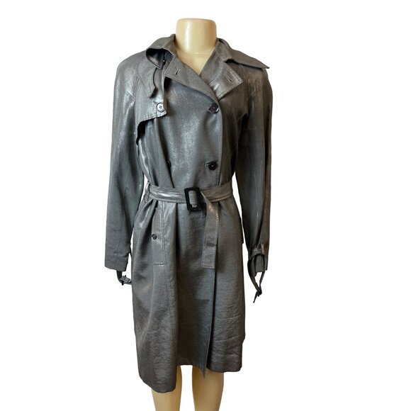Jones New York Women's Gray Double Breasted Trench Coat Sz M - Picture 2 of 11